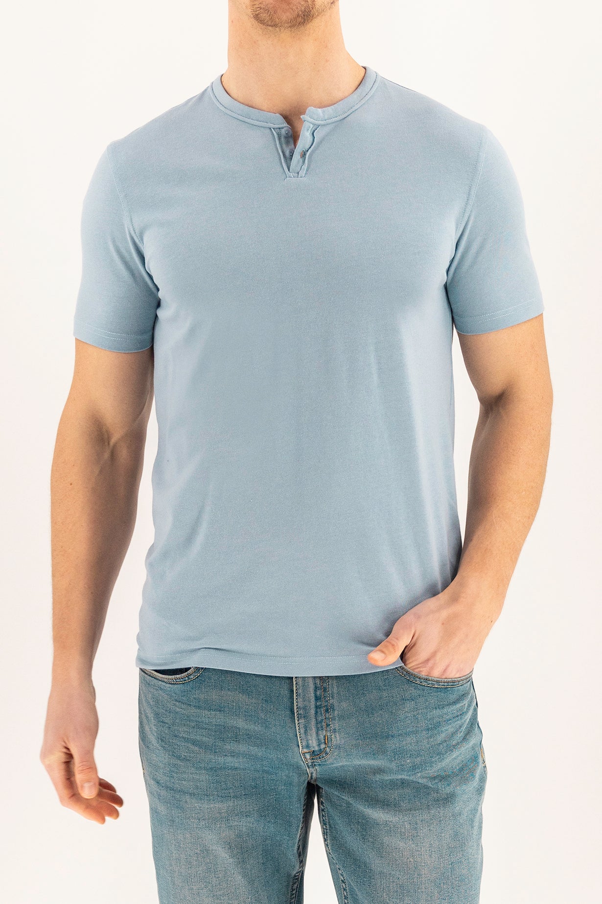 Short Sleeve Vintage Henley - Dusty Blue
