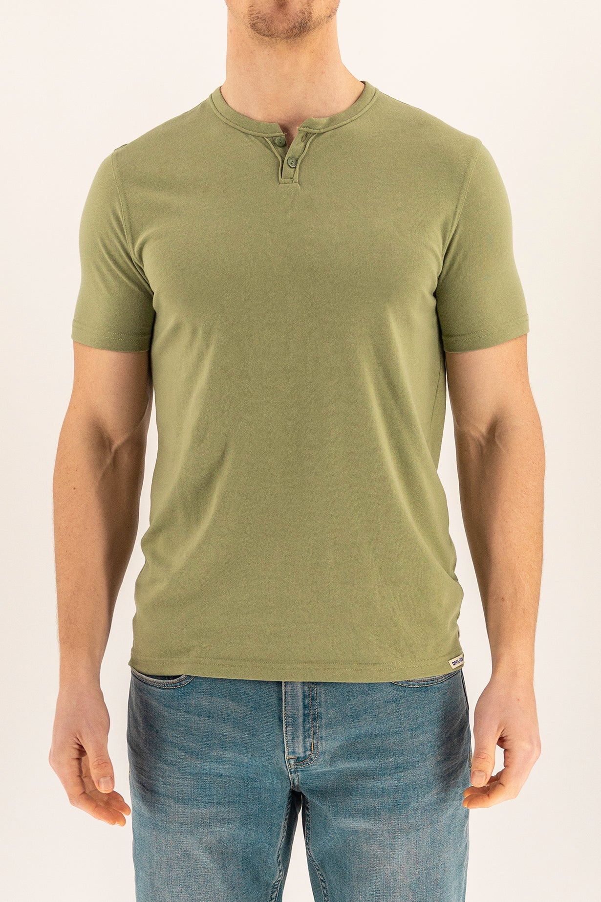 Short Sleeve Vintage Henley - Oil Green